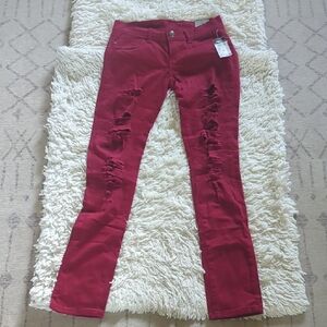 Rue21 Deep Red Distressed Jeans